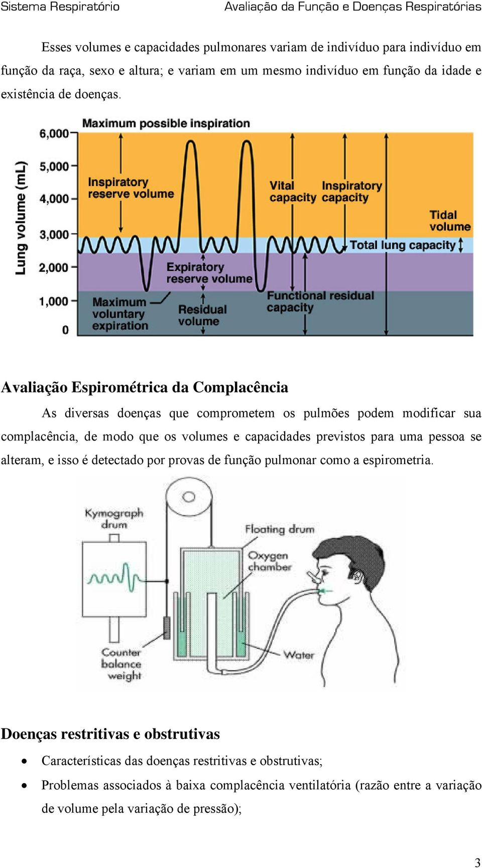 Avaliação Espirométrica da Complacência As diversas doenças que comprometem os pulmões podem modificar sua complacência, de modo que os volumes e capacidades