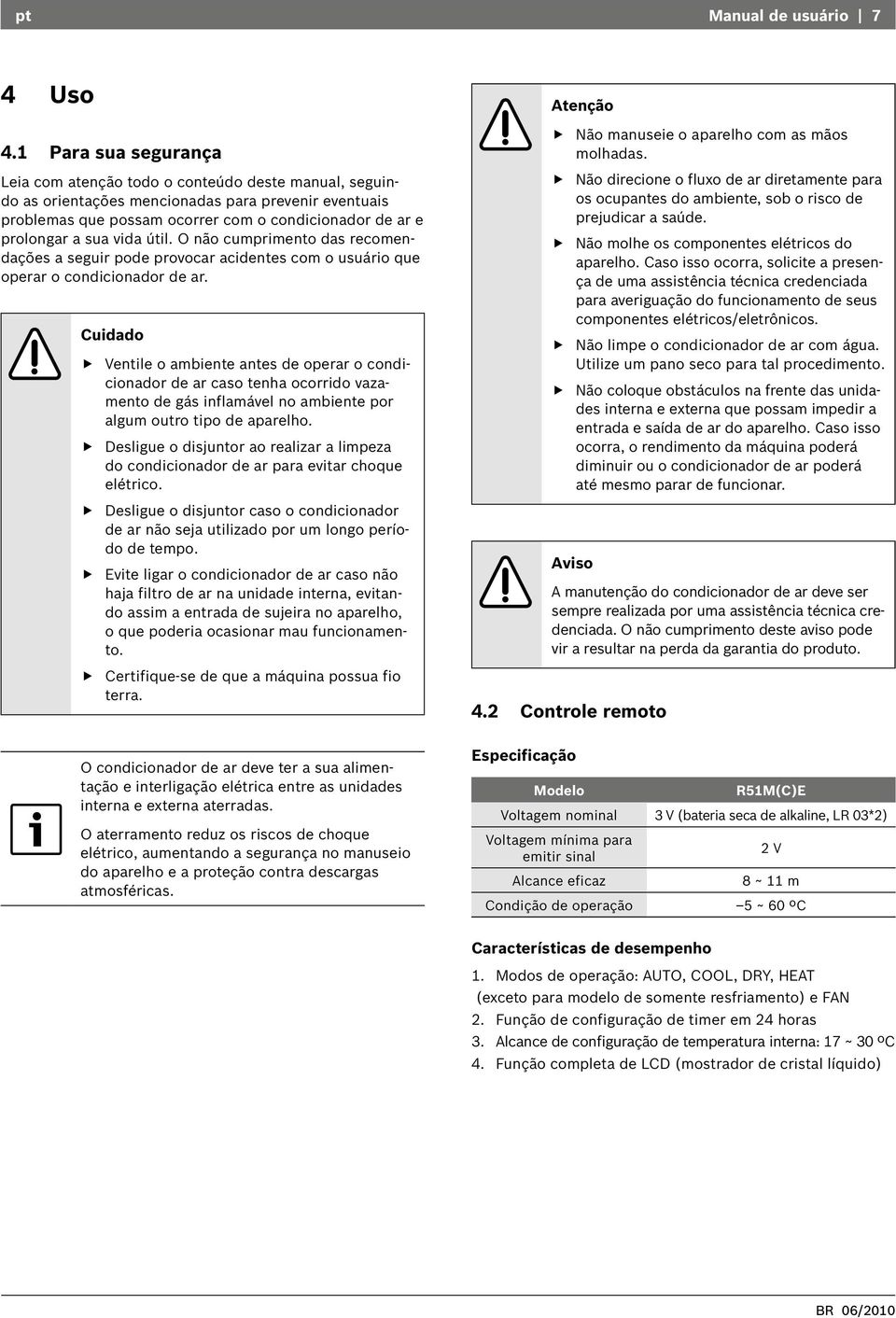 sua vida útil. O não cumprimento das recomendações a seguir pode provocar acidentes com o usuário que operar o condicionador de ar.