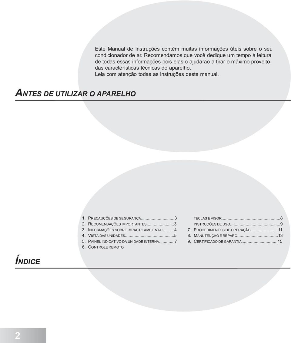 Leia com atenção todas as instruções deste manual. ANTES DE UTILIZAR O APARELHO 1. PRECAUÇÕES DE SEGURANÇA...3 2. RECOMENDAÇÕES IMPORTANTES...3 3.