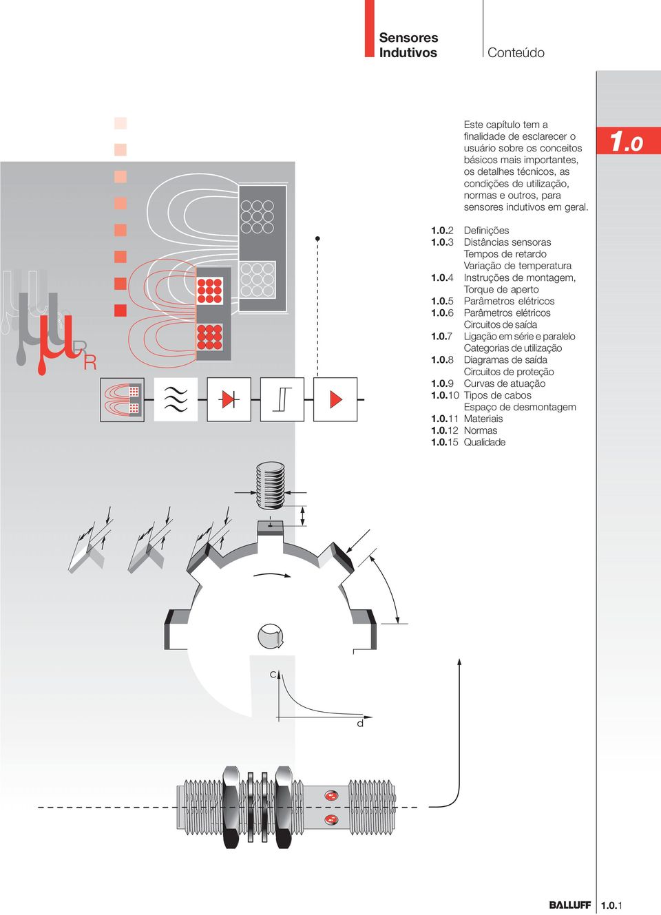 0.5 Parâmetros elétricos 1.0.6 Parâmetros elétricos Circuitos de saída 1.0.7 Ligação em série e paralelo Categorias de utilização 1.0.8 Diagramas de saída Circuitos de proteção 1.