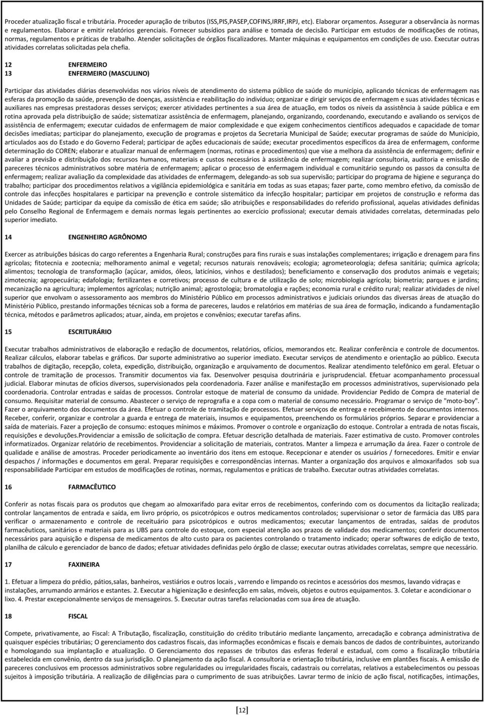 Atender solicitações de órgãos fiscalizadores. Manter máquinas e equipamentos em condições de uso. Executar outras atividades correlatas solicitadas pela chefia.