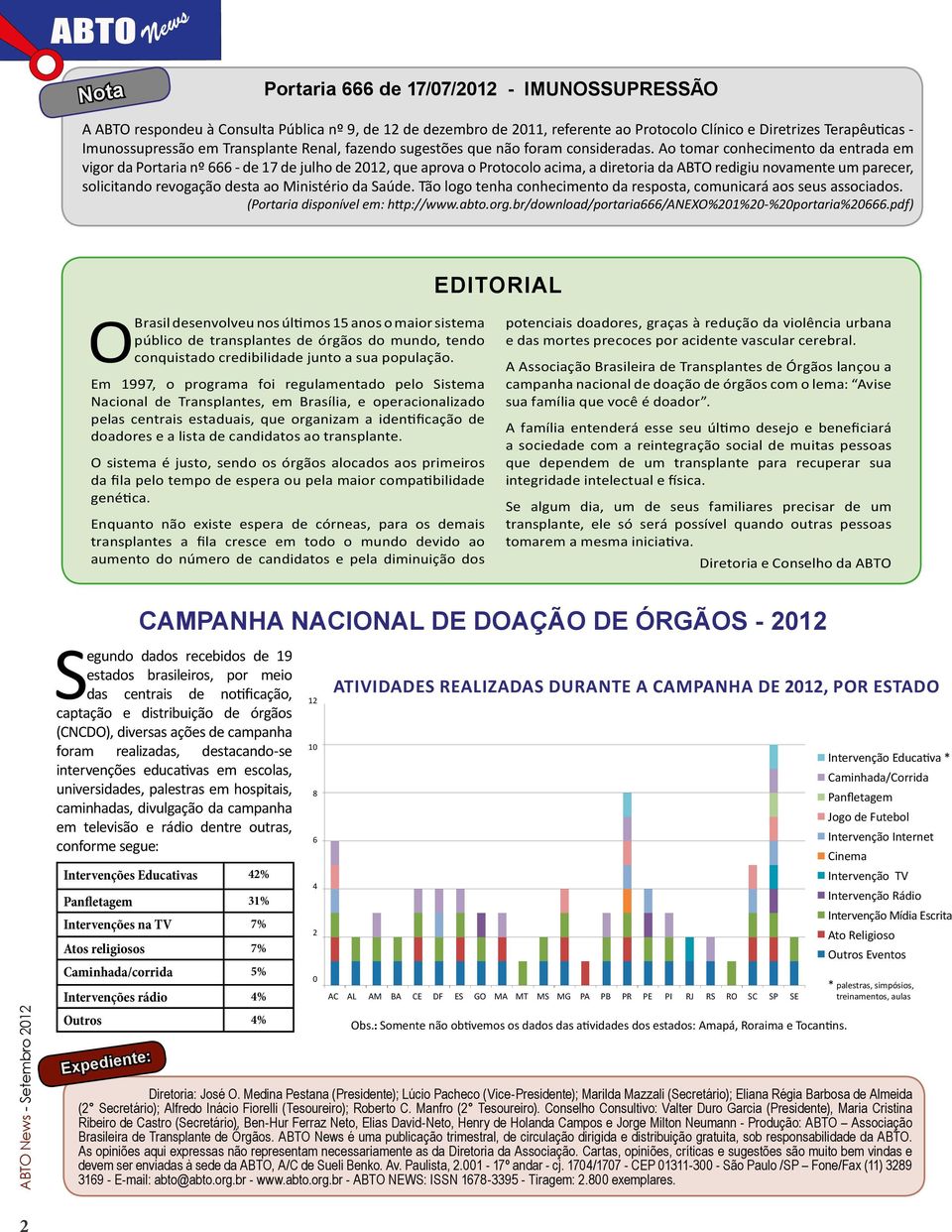 Ao tomar conhecimento da entrada em vigor da Portaria nº 666 - de 17 de julho de 212, que aprova o Protocolo acima, a diretoria da ABTO redigiu novamente um parecer, solicitando revogação desta ao