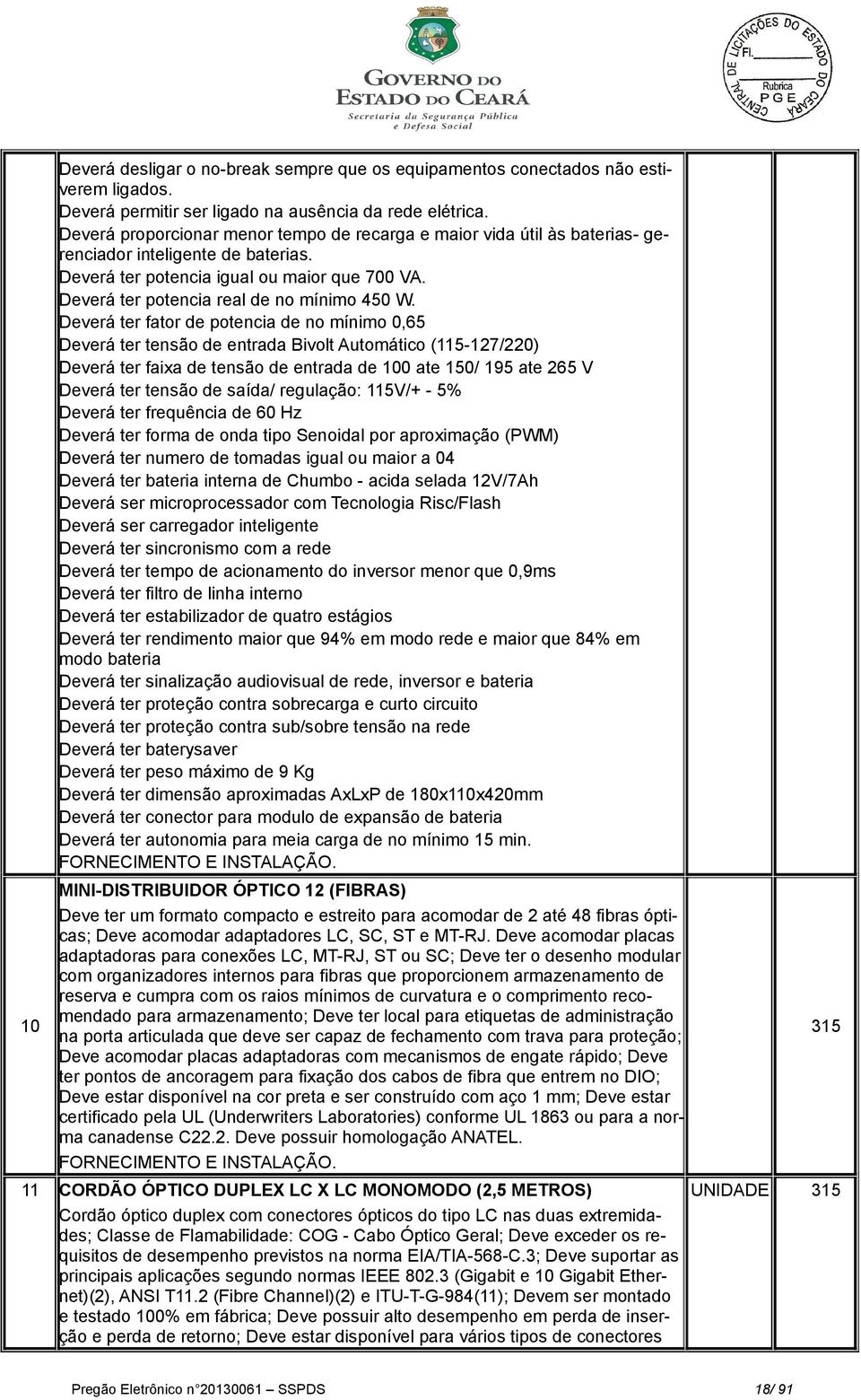 Deverá ter potencia real de no mínimo 450 W.