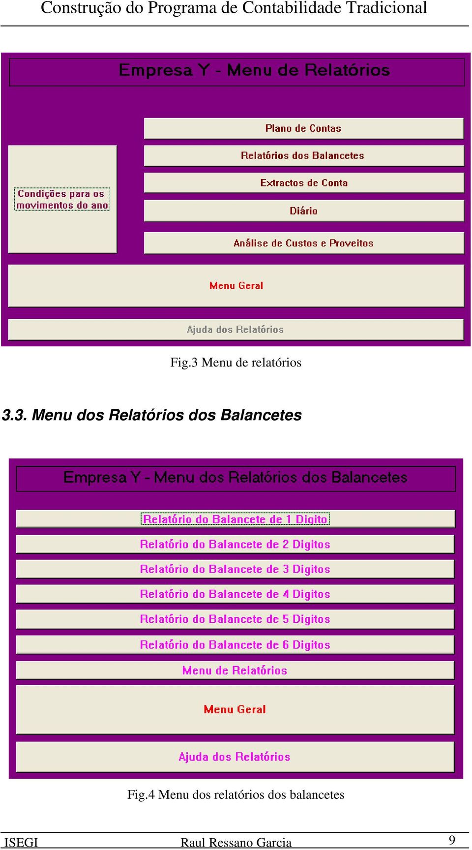 3. Menu dos Relatórios dos