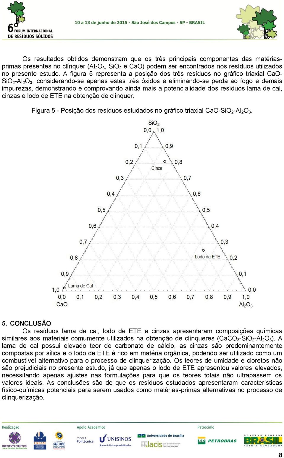 comprovando ainda mais a potencialidade dos resíduos lama de cal, cinzas e lodo de ETE na obtenção de clínquer. Figura 5 