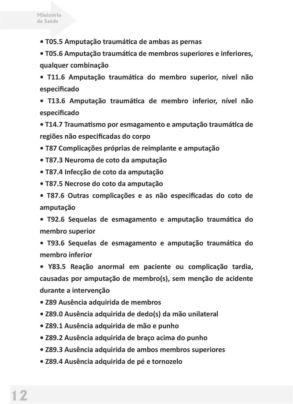 7 Traumatismo por esmagamento e amputação traumática de regiões não especificadas do corpo T87 Complicações próprias de reimplante e amputação T87.3 Neuroma de coto da amputação T87.