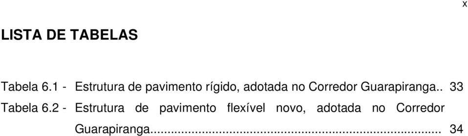 Corredor Guarapiranga.. 33 Tabela 6.