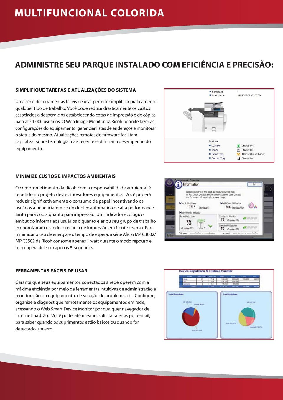 O Web Image Monitor da Ricoh permite fazer as configurações do equipamento, gerenciar listas de endereços e monitorar o status do mesmo.