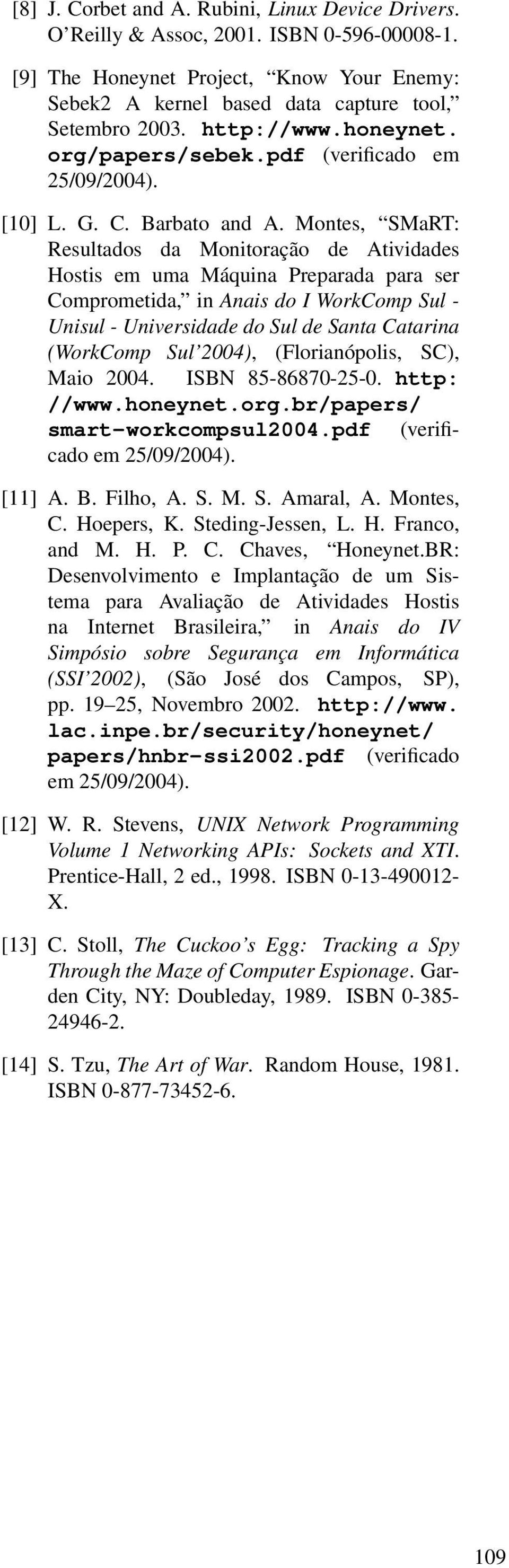 Montes, SMaRT: Resultados da Monitoração de Atividades Hostis em uma Máquina Preparada para ser Comprometida, in Anais do I WorkComp Sul - Unisul - Universidade do Sul de Santa Catarina (WorkComp Sul