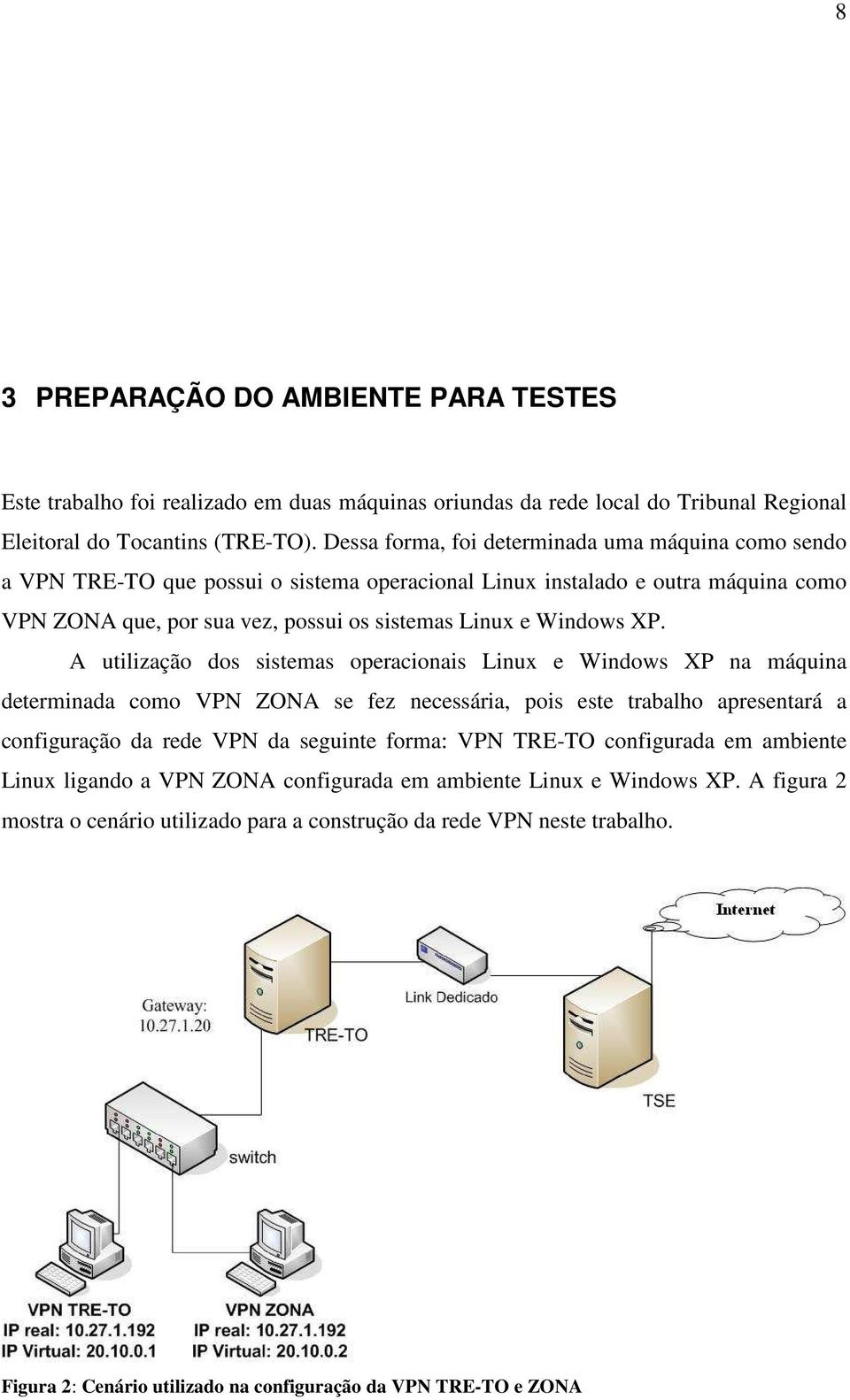 A utilização dos sistemas operacionais Linux e Windows XP na máquina determinada como VPN ZONA se fez necessária, pois este trabalho apresentará a configuração da rede VPN da seguinte forma: VPN