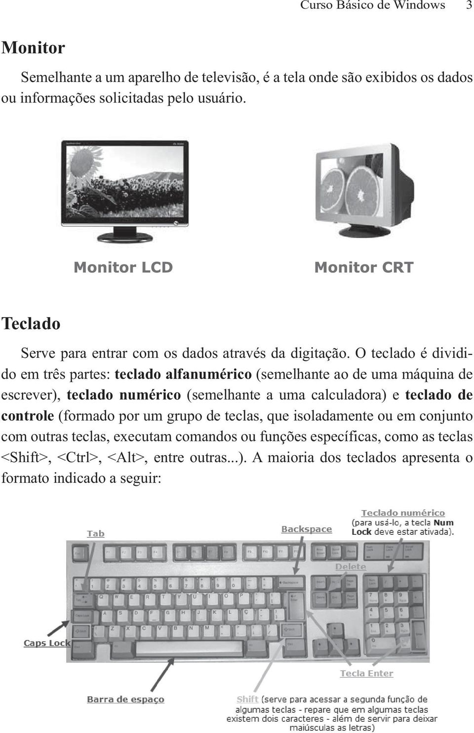 O teclado é dividido em três partes: teclado alfanumérico (semelhante ao de uma máquina de escrever), teclado numérico (semelhante a uma calculadora) e