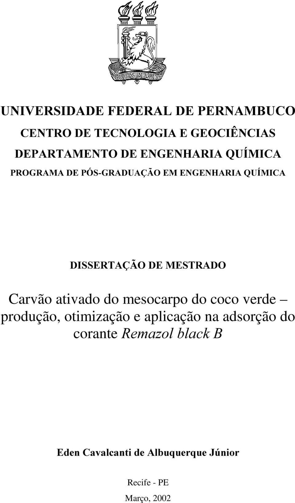 ',66(57$d 2'(0(675$'2 Carvão ativado do mesocarpo do coco verde produção,