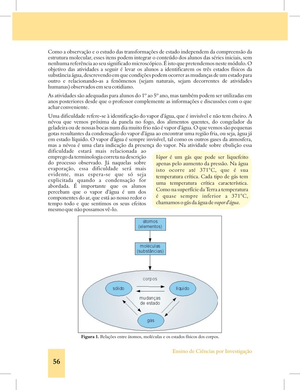 O objetivo das atividades a seguir é levar os alunos a identificarem os três estados físicos da substância água, descrevendo em que condições podem ocorrer as mudanças de um estado para outro e