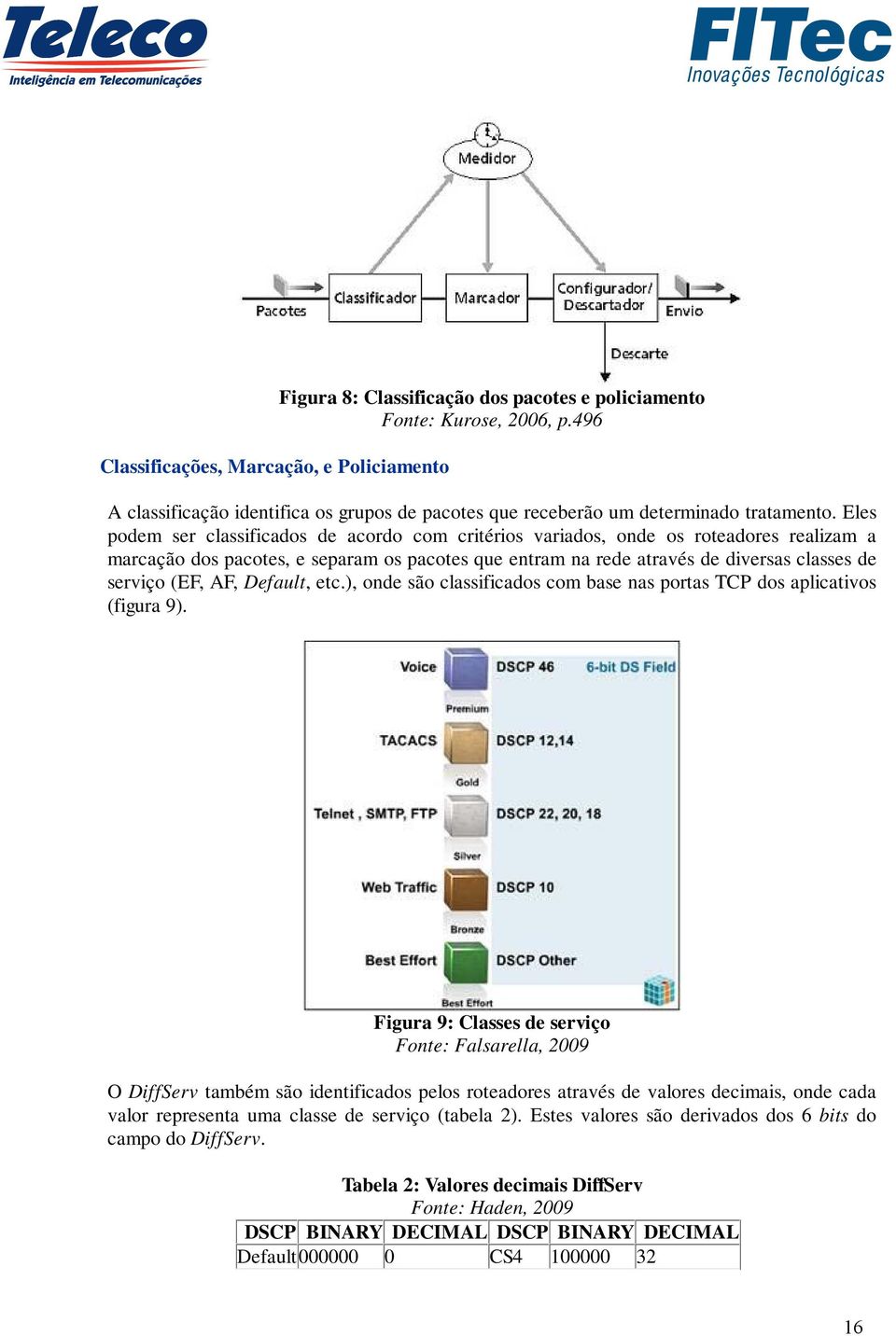 Eles podem ser classificados de acordo com critérios variados, onde os roteadores realizam a marcação dos pacotes, e separam os pacotes que entram na rede através de diversas classes de serviço (EF,