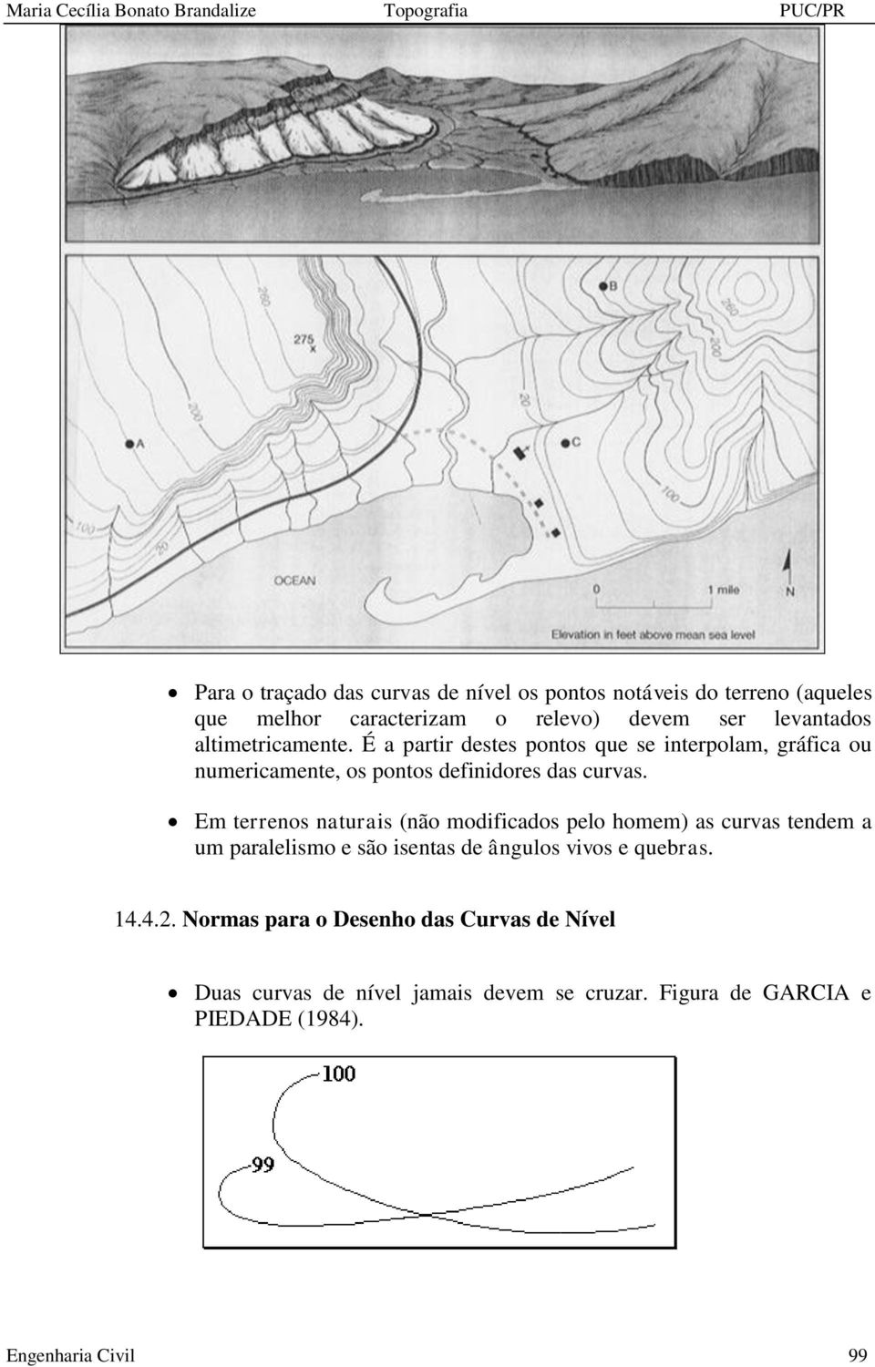 Em terrenos naturais (não modificados pelo homem) as curvas tendem a um paralelismo e são isentas de ângulos vivos e quebras. 14.4.2.