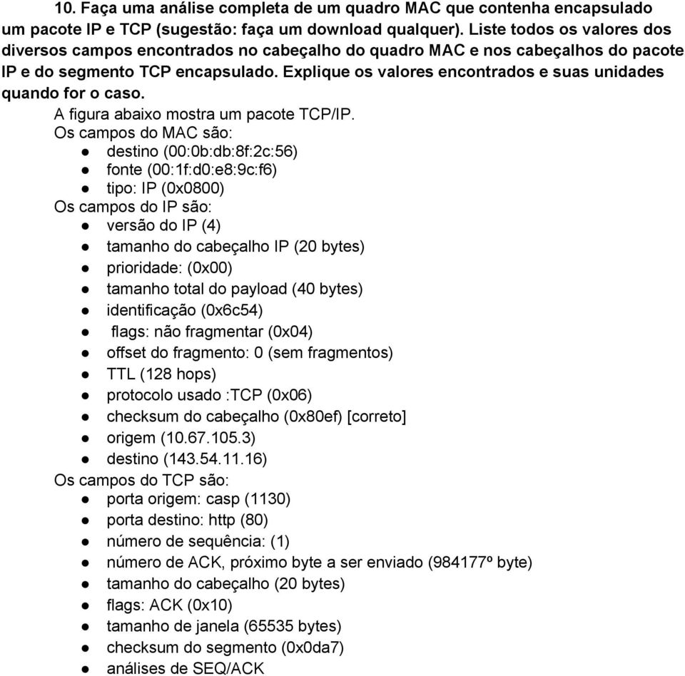 Explique os valores encontrados e suas unidades quando for o caso. A figura abaixo mostra um pacote TCP/IP.