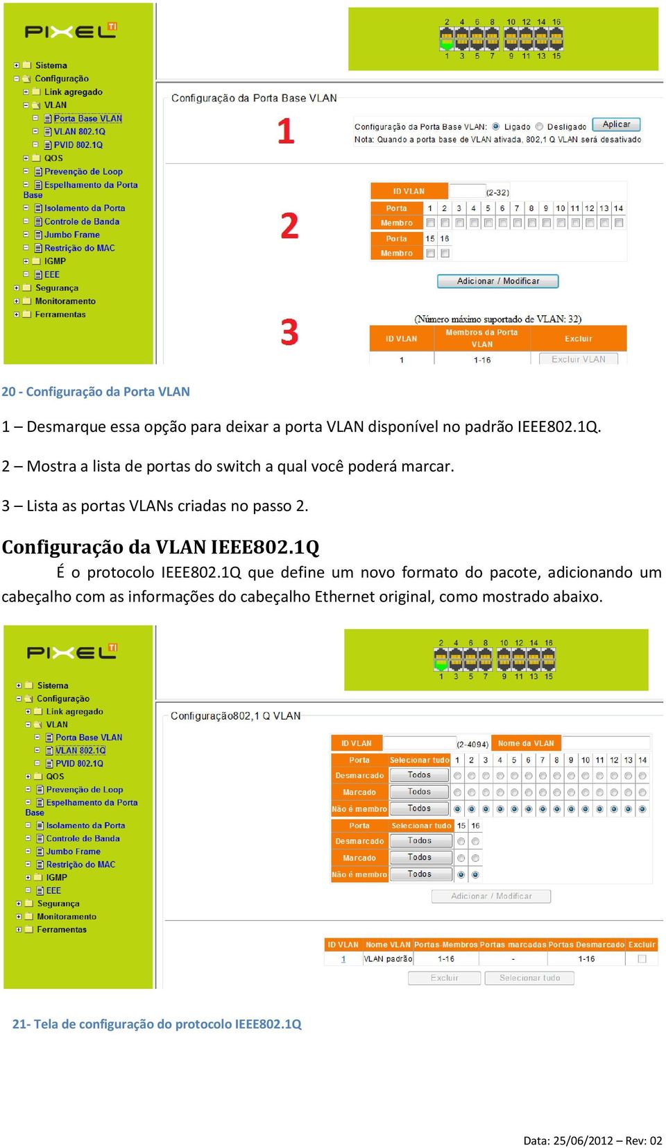 Configuração da VLAN IEEE802.1Q É o protocolo IEEE802.