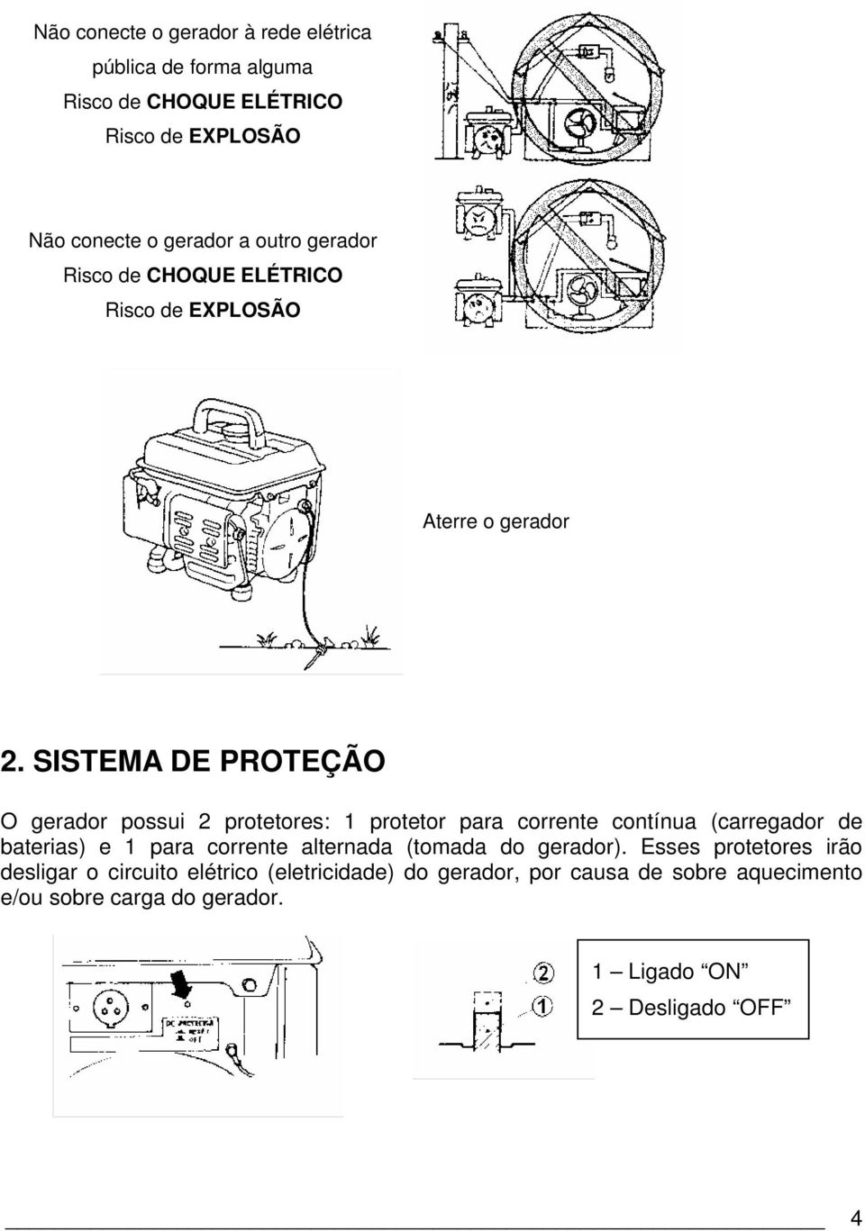 SISTEMA DE PROTEÇÃO O gerador possui 2 protetores: 1 protetor para corrente contínua (carregador de baterias) e 1 para corrente