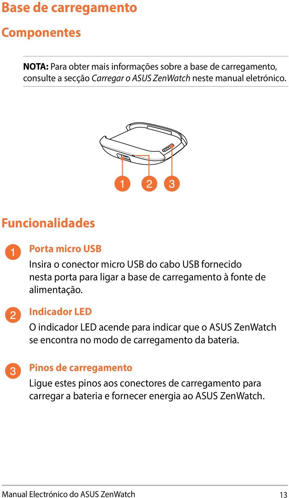 Funcionalidades Porta micro USB Insira o conector micro USB do cabo USB fornecido nesta porta para ligar a base de carregamento à fonte de alimentação.