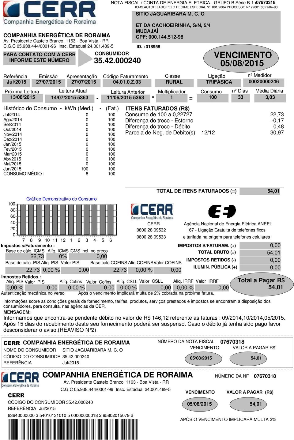 : 8958 4/7/25 5363 33 3,3 3/8/25 - /6/25 5363 * = TRIFÁSICA 2246 Jul/24 Ago/24 Set/24 Out/24 Nov/24 Dez/24 Jan/25 Fev/25 Mar/25 Abr/25 Mai/25 Jun/25 8 Consumo de a,22727 Parcela de Neg.