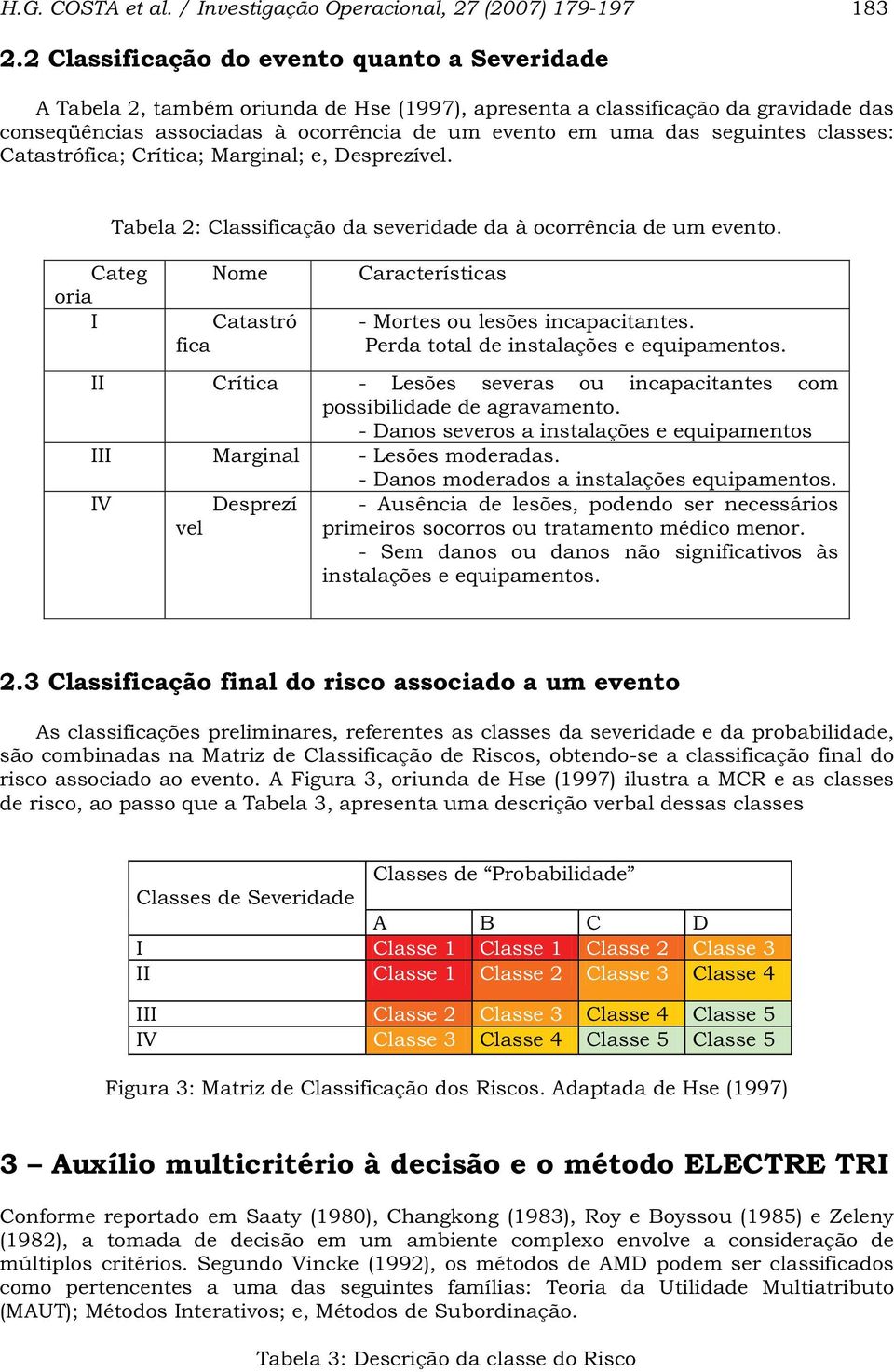 seguintes classes: Catastrófica; Crítica; Marginal; e, Desprezível. Categ oria I Tabela 2: Classificação da severidade da à ocorrência de um evento.