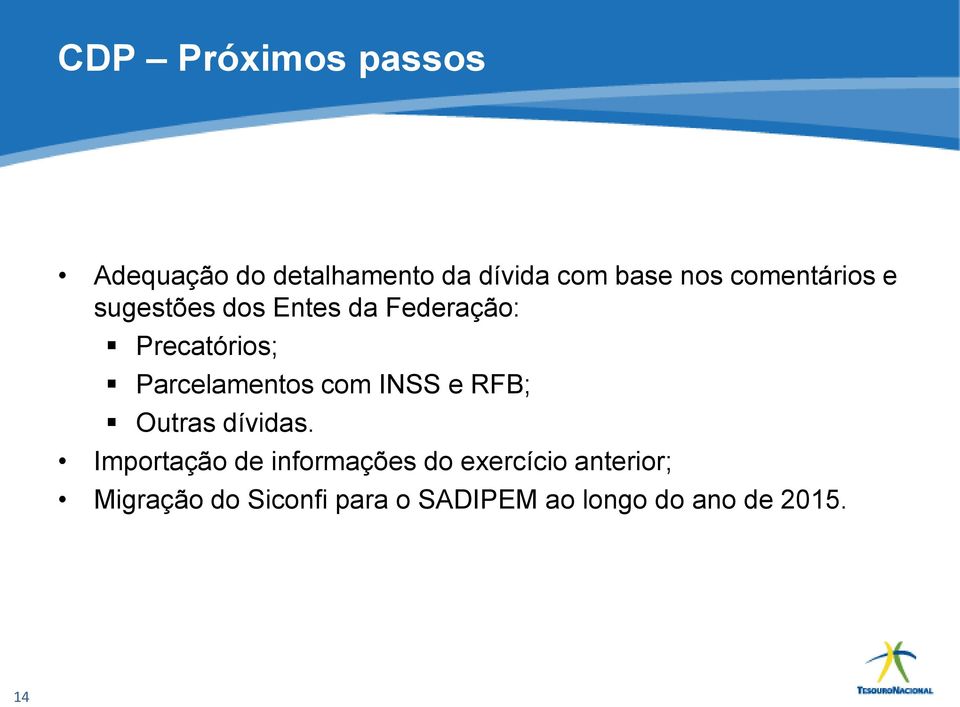 Parcelamentos com INSS e RFB; Outras dívidas.