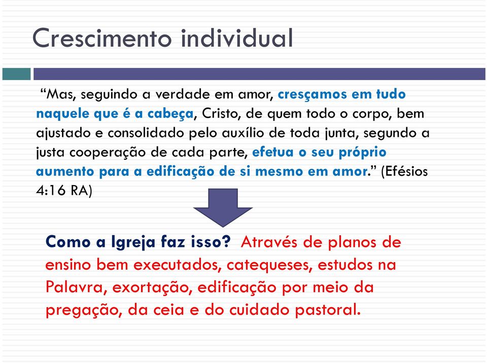 seu próprio aumento para a edificação de si mesmo em amor. (Efésios 4:16 RA) Como a Igreja faz isso?