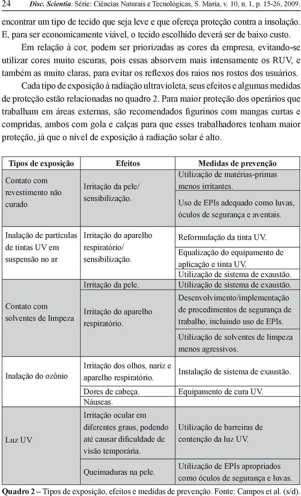 Em relação à cor, podem ser priorizadas as cores da empresa, evitando-se utilizar cores muito escuras, pois essas absorvem mais intensamente os RUV, e também as muito claras, para evitar os reflexos