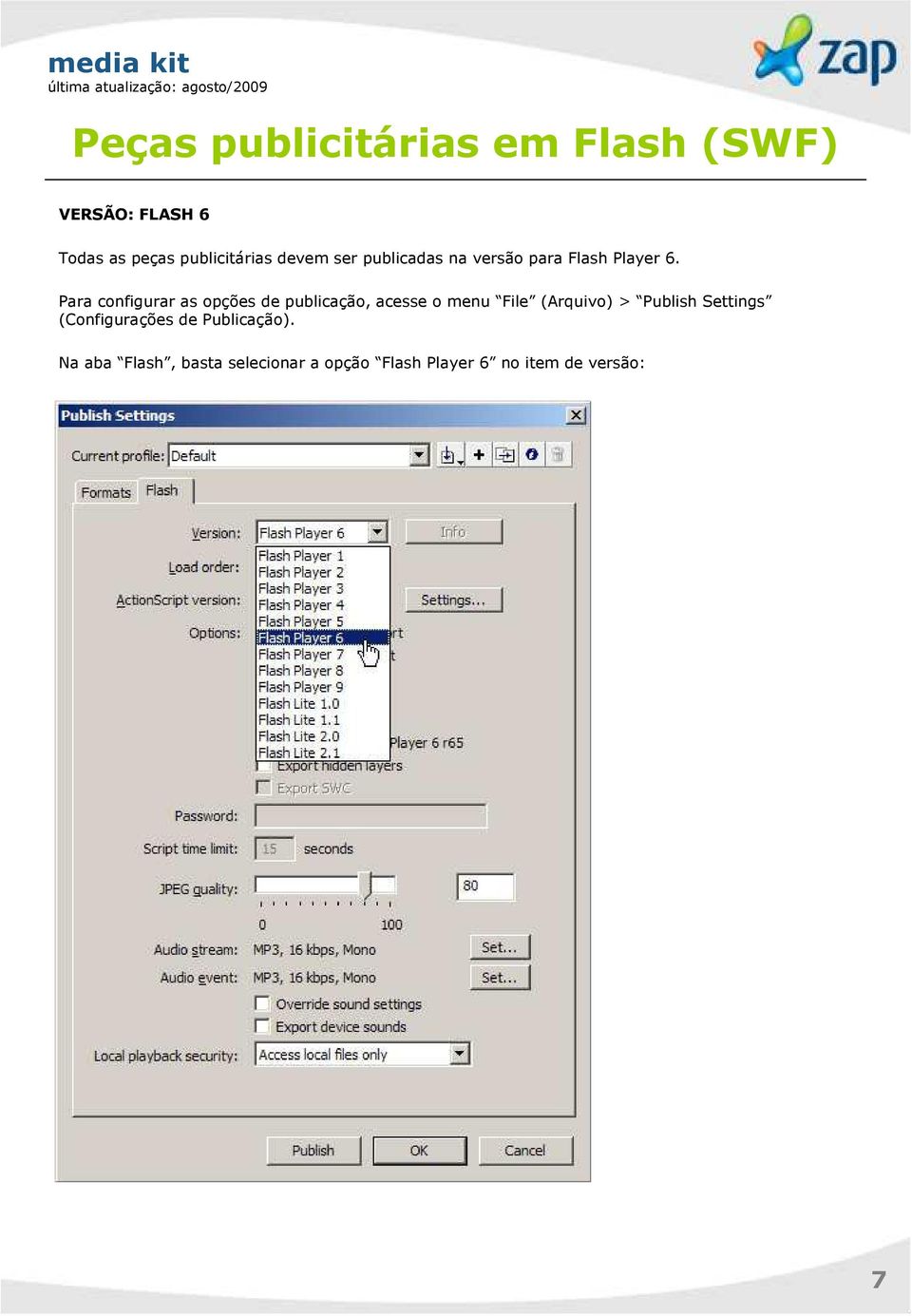 Para configurar as opções de publicação, acesse o menu File (Arquivo) > Publish