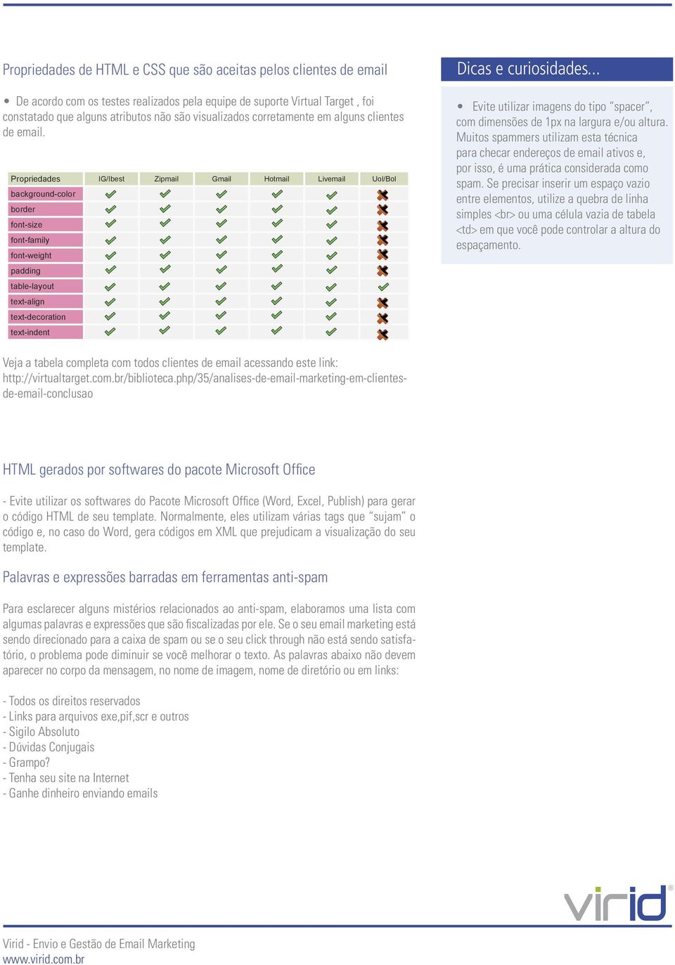 Propriedades IG/Ibest Zipmail Gmail Hotmail Livemail Uol/Bol background-color border font-size font-family font-weight padding table-layout text-align text-decoration text-indent Evite utilizar