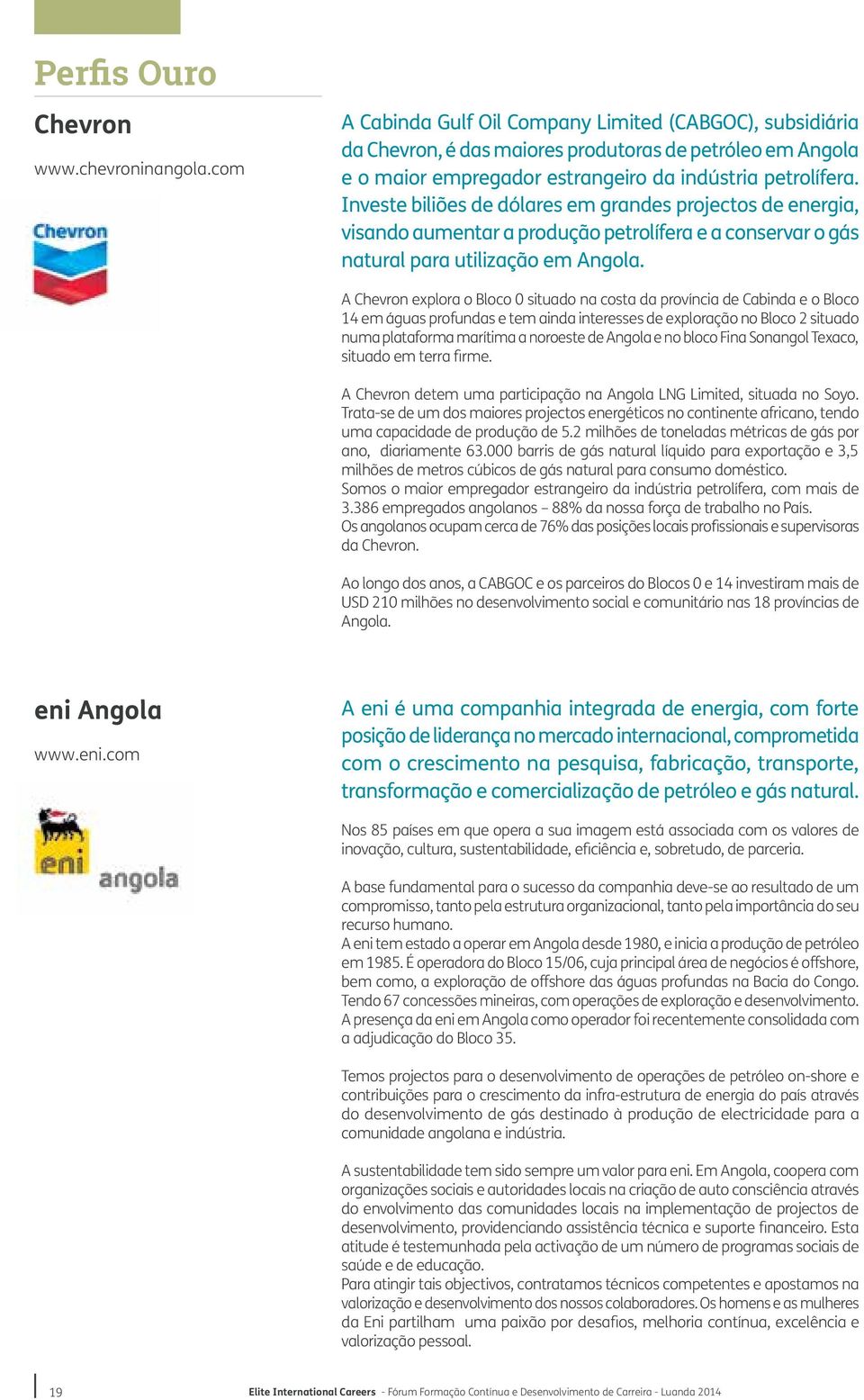 Investe biliões de dólares em grandes projectos de energia, visando aumentar a produção petrolífera e a conservar o gás natural para utilização em Angola.