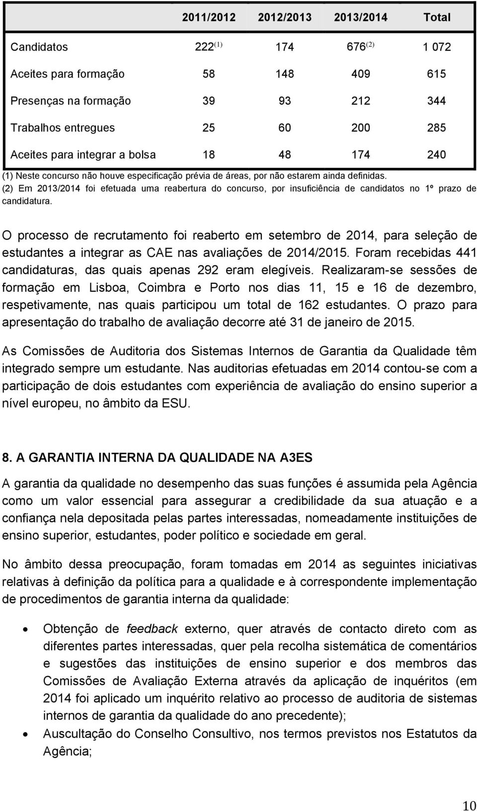 (2) Em 2013/2014 foi efetuada uma reabertura do concurso, por insuficiência de candidatos no 1º prazo de candidatura.