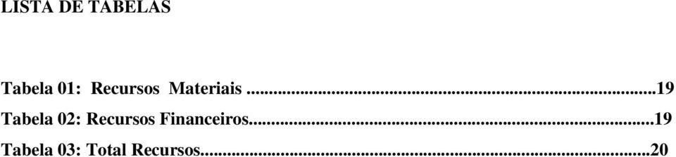 ..19 Tabela 02: Recursos