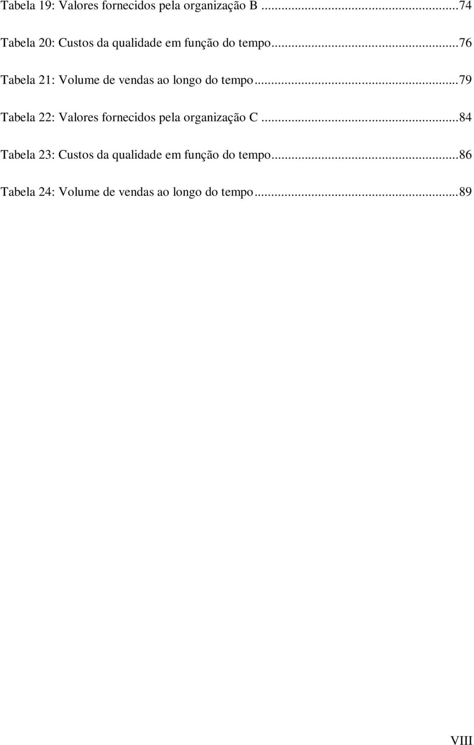 .. 76 Tabela 21: Volume de vendas ao longo do tempo.