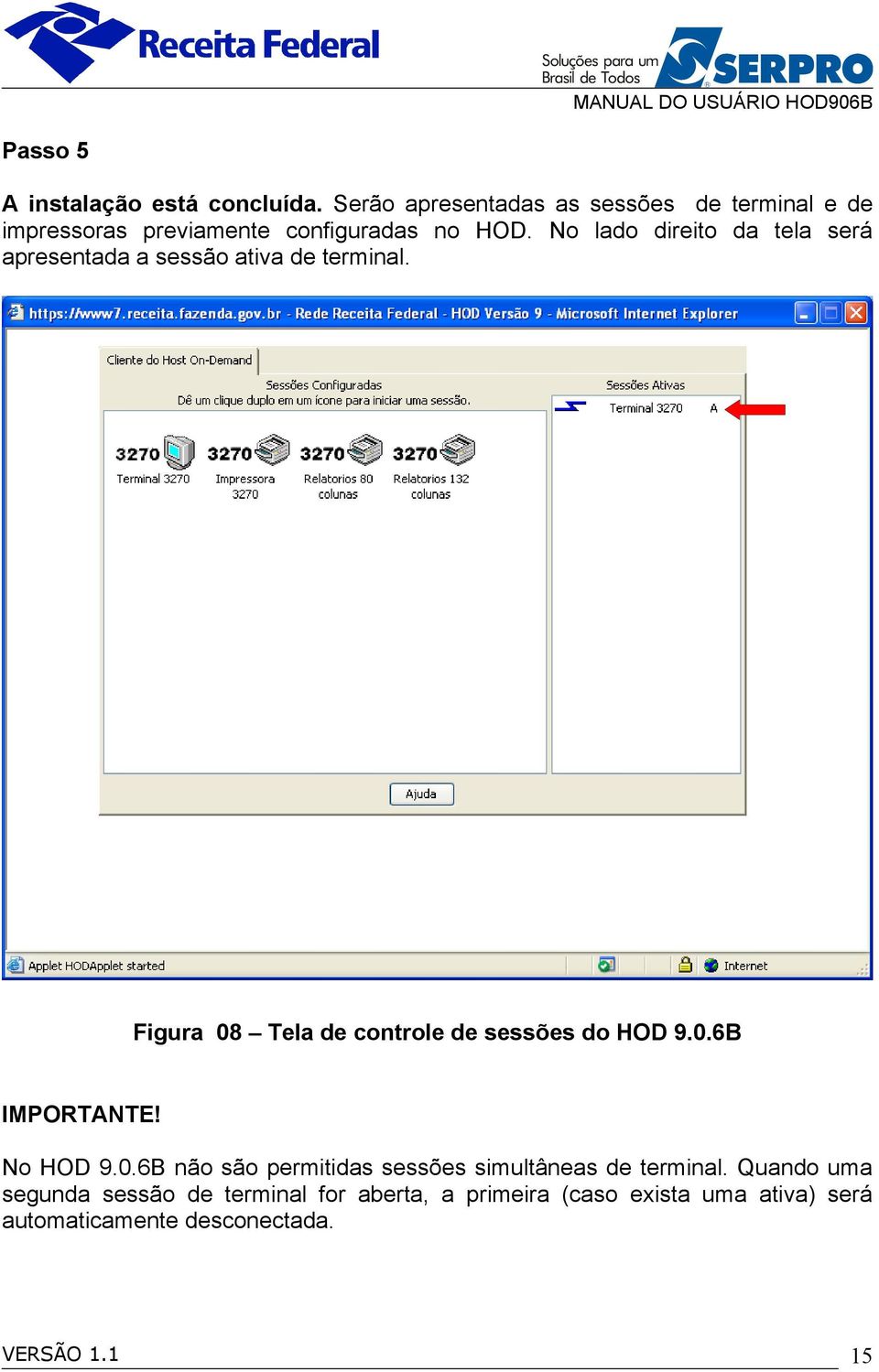 No lado direito da tela será apresentada a sessão ativa de terminal.