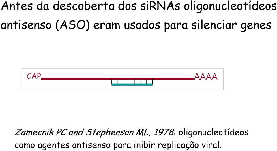 Zamecnik PC and Stephenson ML, 1978: