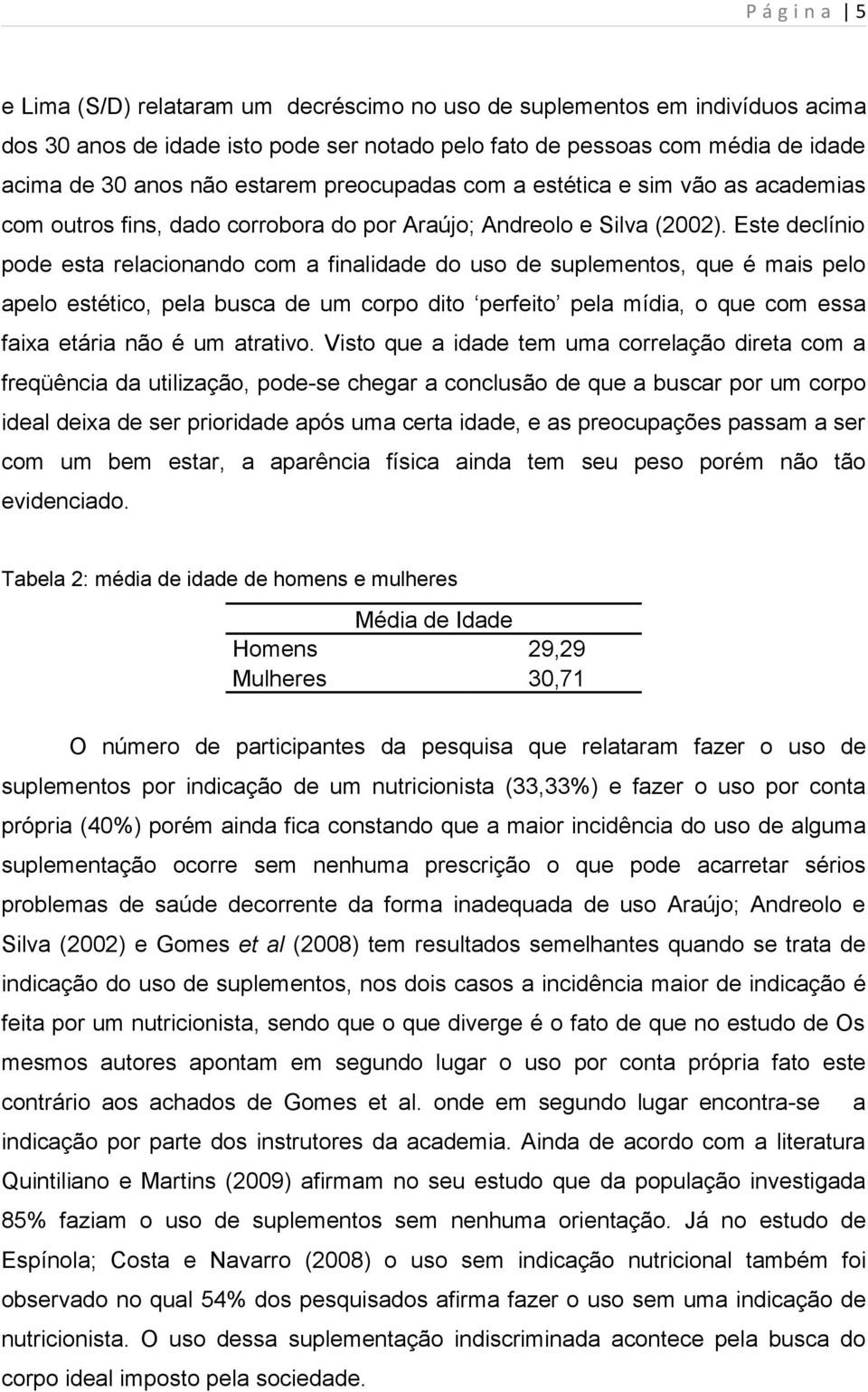 Este declínio pode esta relacionando com a finalidade do uso de suplementos, que é mais pelo apelo estético, pela busca de um corpo dito perfeito pela mídia, o que com essa faixa etária não é um