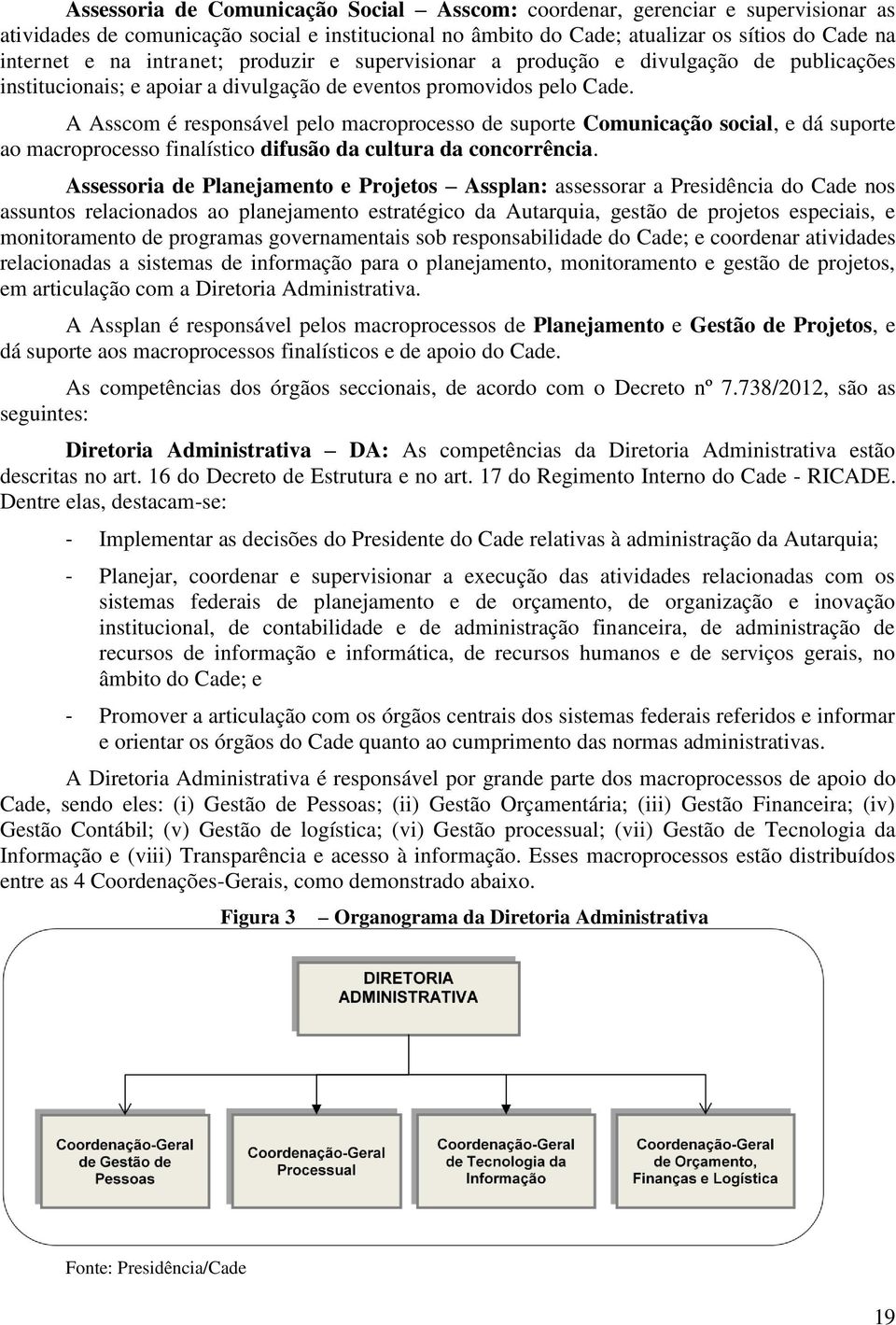 A Asscom é responsável pelo macroprocesso de suporte Comunicação social, e dá suporte ao macroprocesso finalístico difusão da cultura da concorrência.