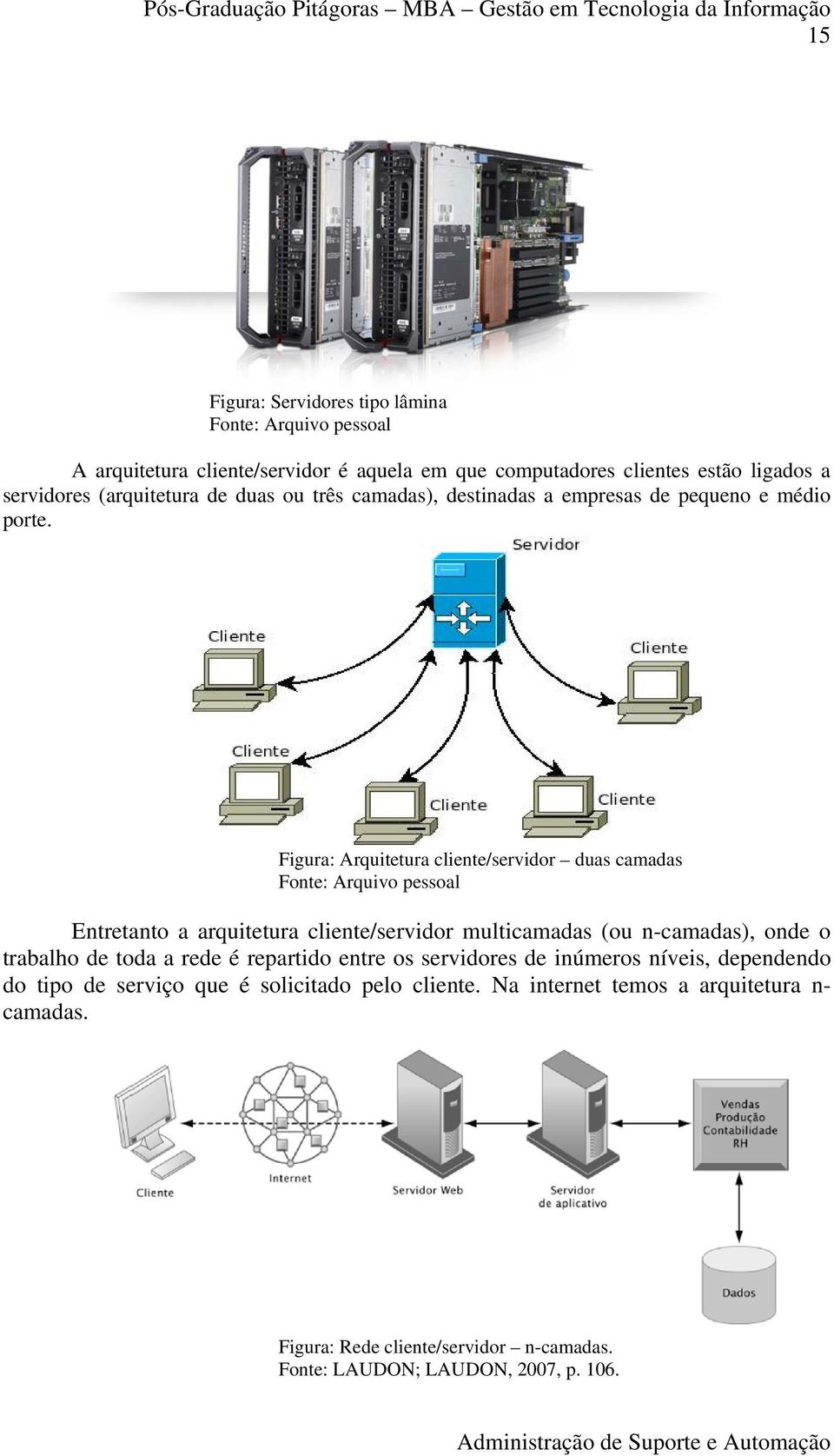 Figura: Arquitetura cliente/servidor duas camadas Fonte: Arquivo pessoal Entretanto a arquitetura cliente/servidor multicamadas (ou n-camadas), onde o trabalho de