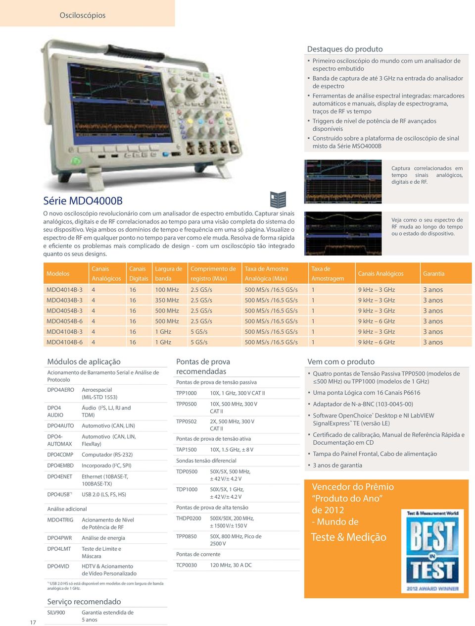 misto da Série MSO4000B Captura correlacionados em tempo sinais analógicos, digitais e de RF. Série MDO4000B O novo osciloscópio revolucionário com um analisador de espectro embutido.