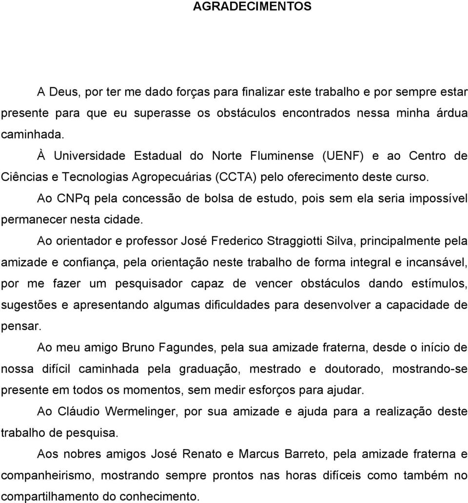 Ao CNPq pela concessão de bolsa de estudo, pois sem ela seria impossível permanecer nesta cidade.