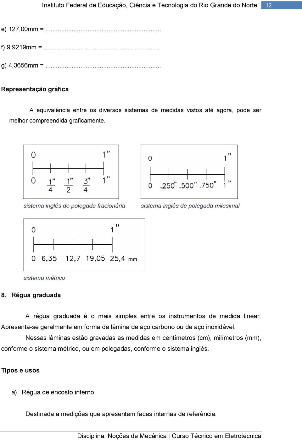 Régua graduada A régua graduada é o mais simples entre os instrumentos de medida linear.