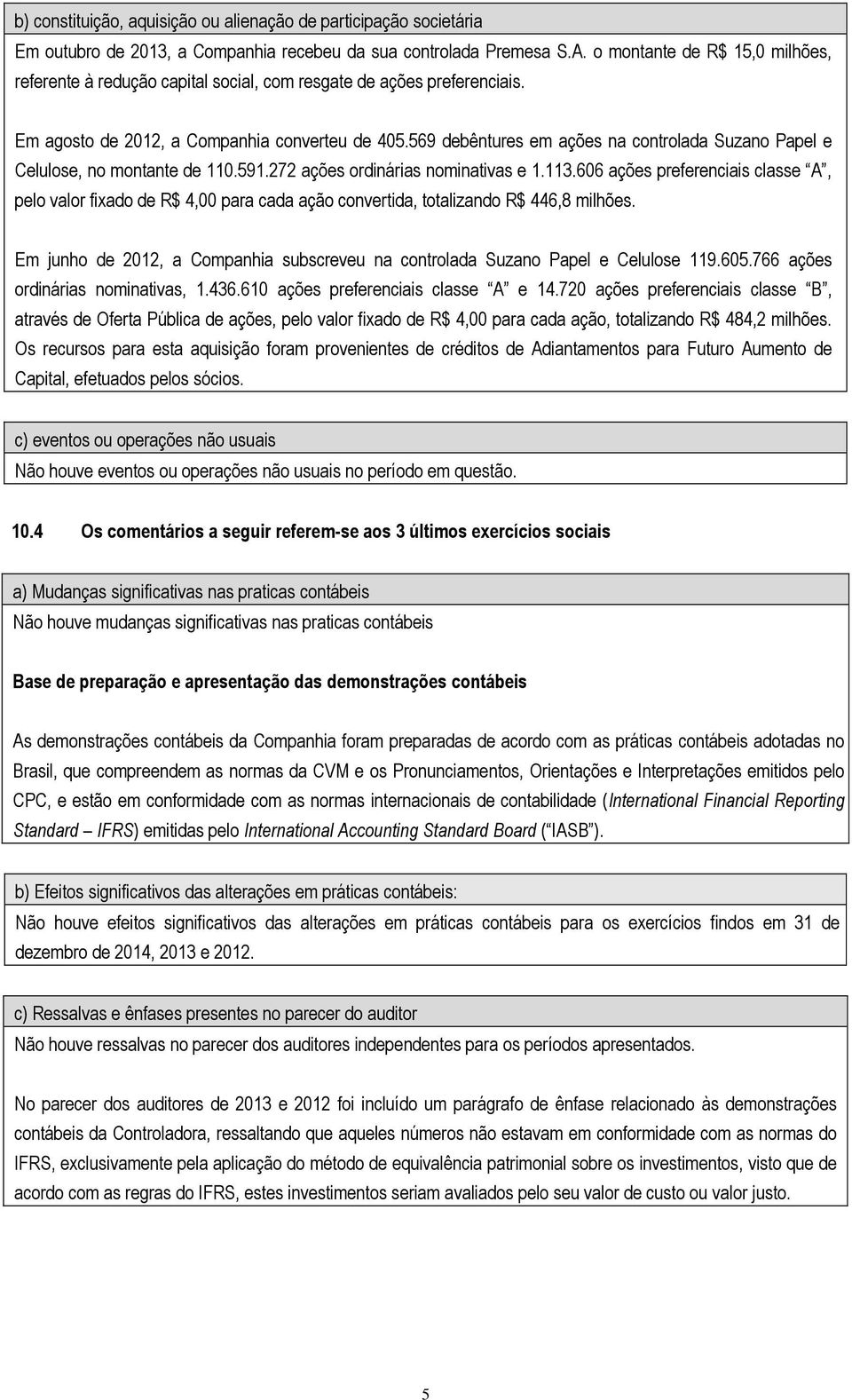 569 debêntures em ações na controlada Suzano Papel e Celulose, no montante de 110.591.272 ações ordinárias nominativas e 1.113.