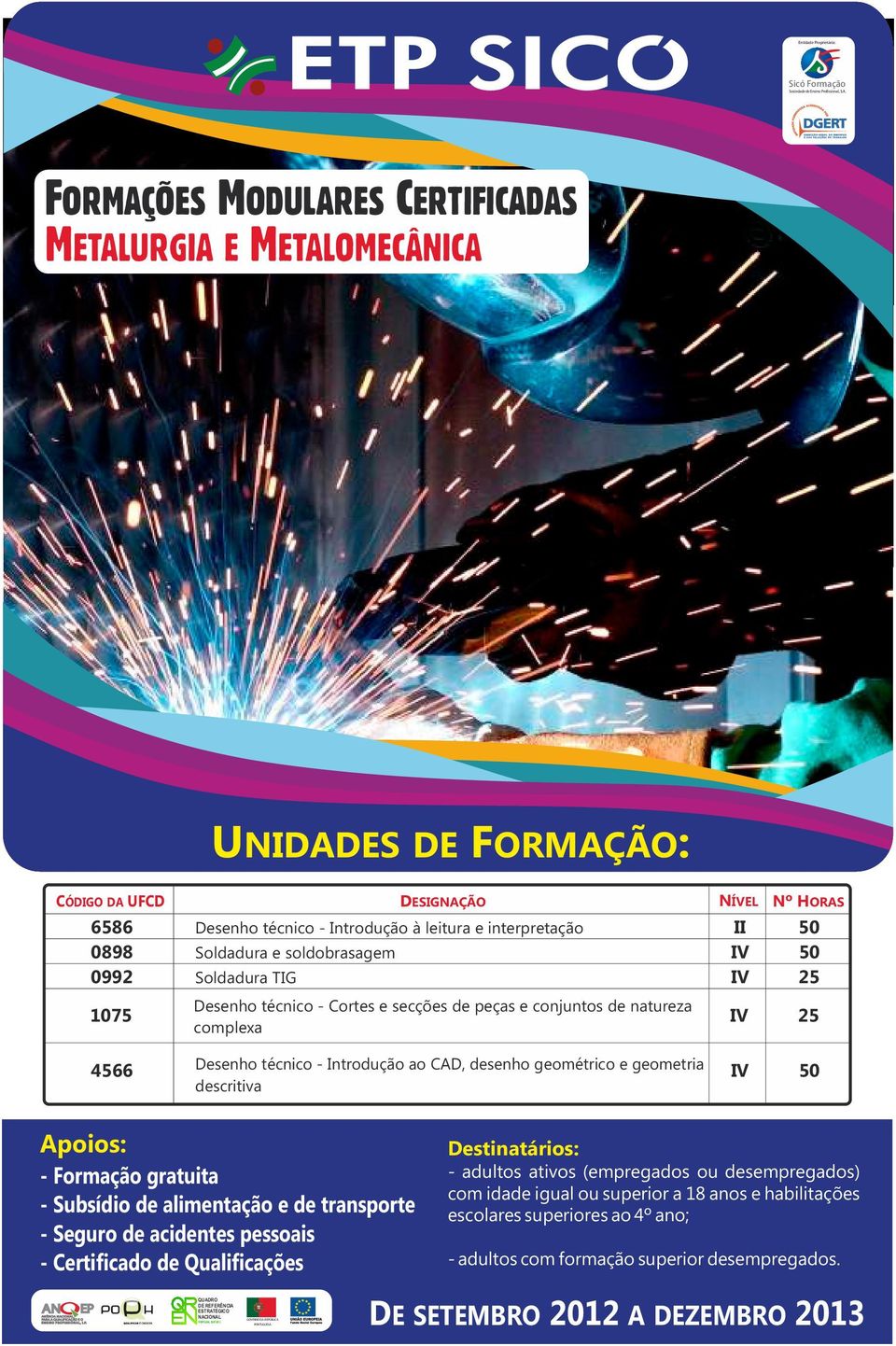 Introdução à leitura e interpretação Soldadura e soldobrasagem Soldadura TIG Desenho técnico - Cortes e secções de