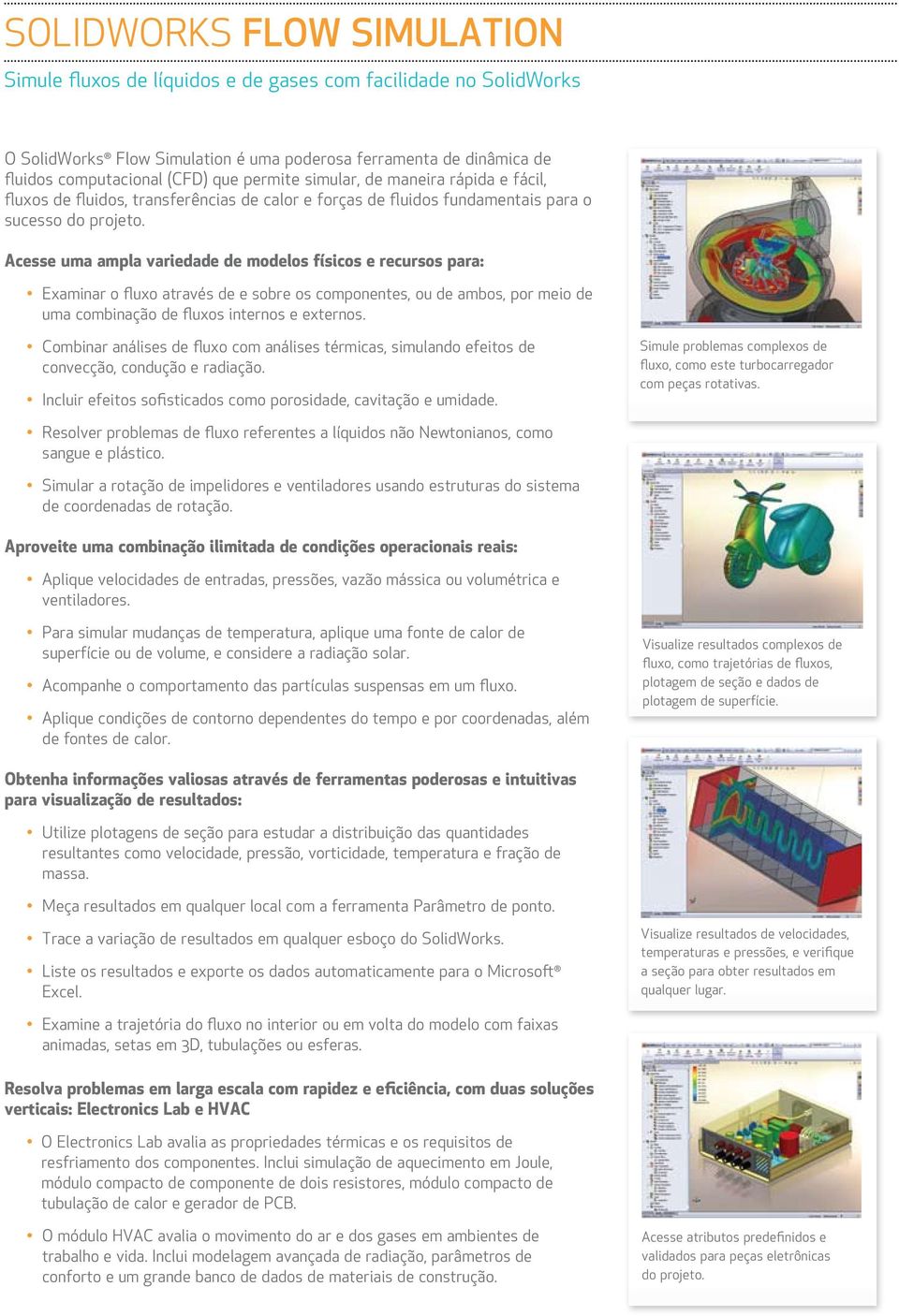 Acesse uma ampla variedade de modelos físicos e recursos para: Examinar o fluxo através de e sobre os componentes, ou de ambos, por meio de uma combinação de fluxos internos e externos.