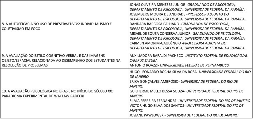 A AVALIAÇÃO PSICOLÓGICA NO BRASIL NO INÍCIO DO SÉCULO XX: PARADIGMA EXPERIMENTAL DE WACLAW RADECKI JONAS OLIVEIRA MENEZES JUNIOR- GRADUANDO DE PSICOLOGIA, JOSEMBERG MOURA DE ANDRADE -PROFESSOR