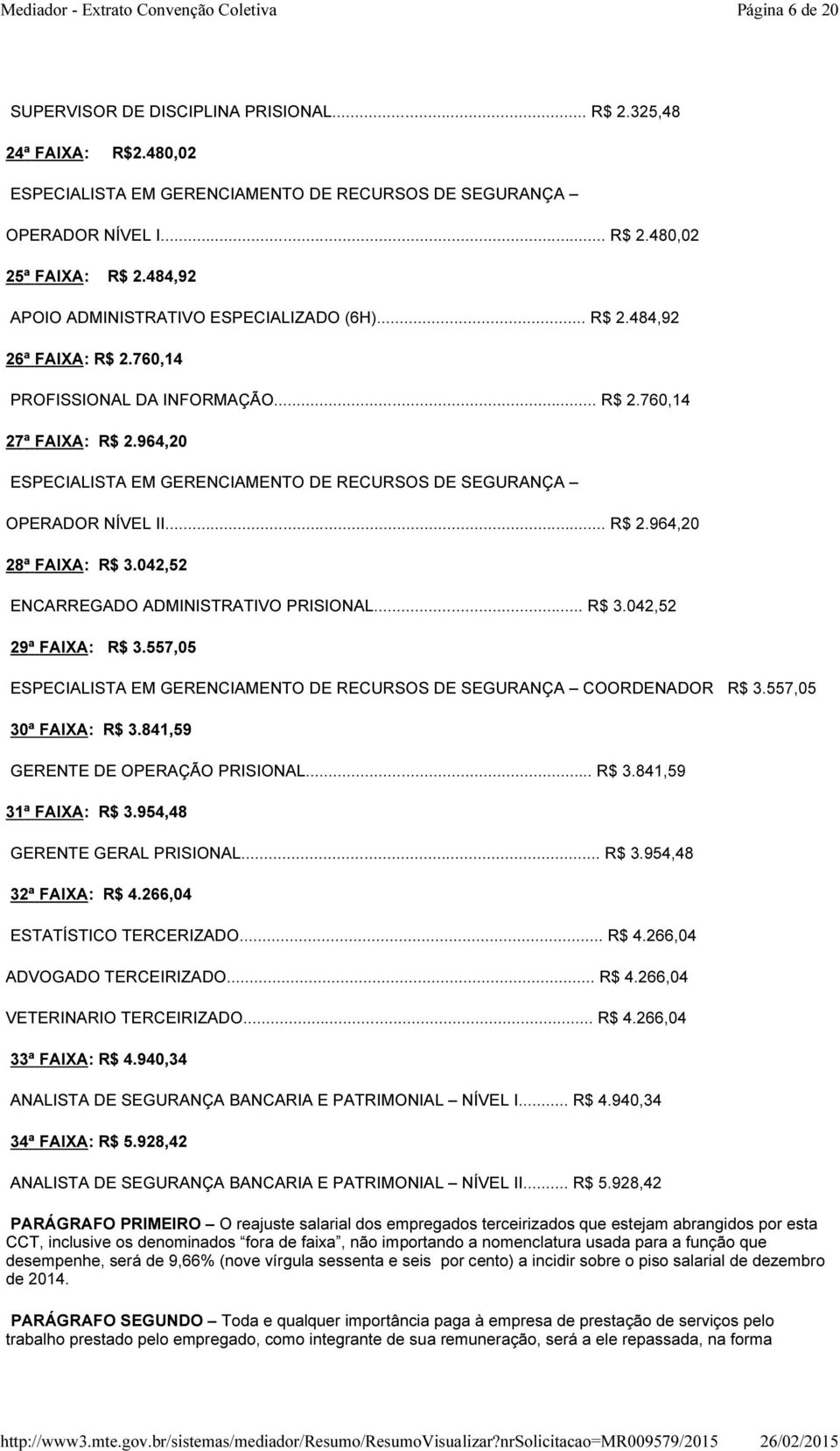 964,20 ESPECIALISTA EM GERENCIAMENTO DE RECURSOS DE SEGURANÇA OPERADOR NÍVEL II... R$ 2.964,20 28ª FAIXA: R$ 3.042,52 ENCARREGADO ADMINISTRATIVO PRISIONAL... R$ 3.042,52 29ª FAIXA: R$ 3.