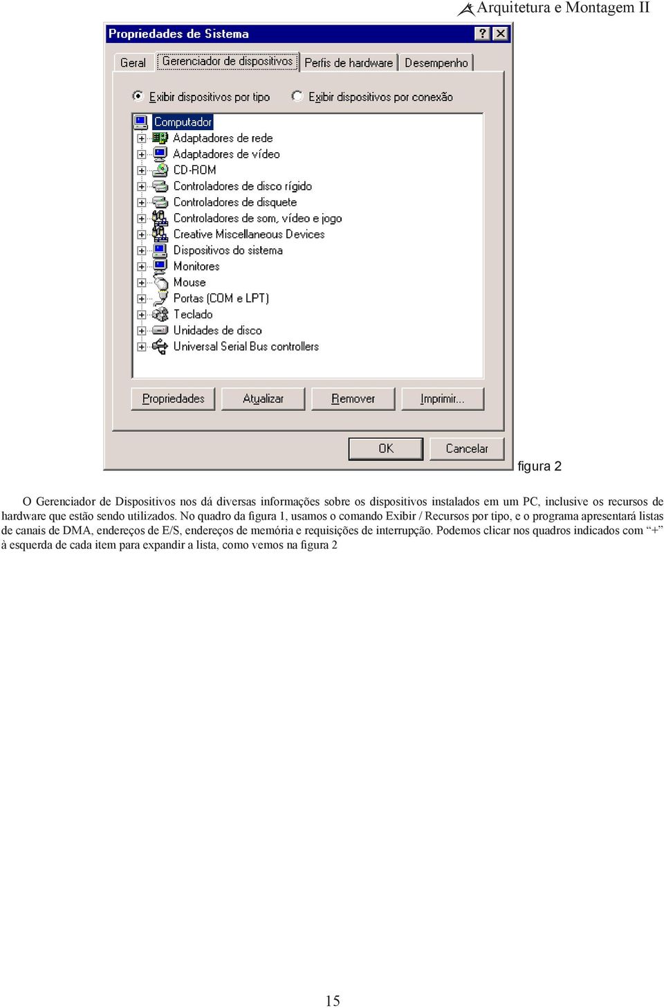 No quadro da figura 1, usamos o comando Exibir / Recursos por tipo, e o programa apresentará listas de canais de DMA,