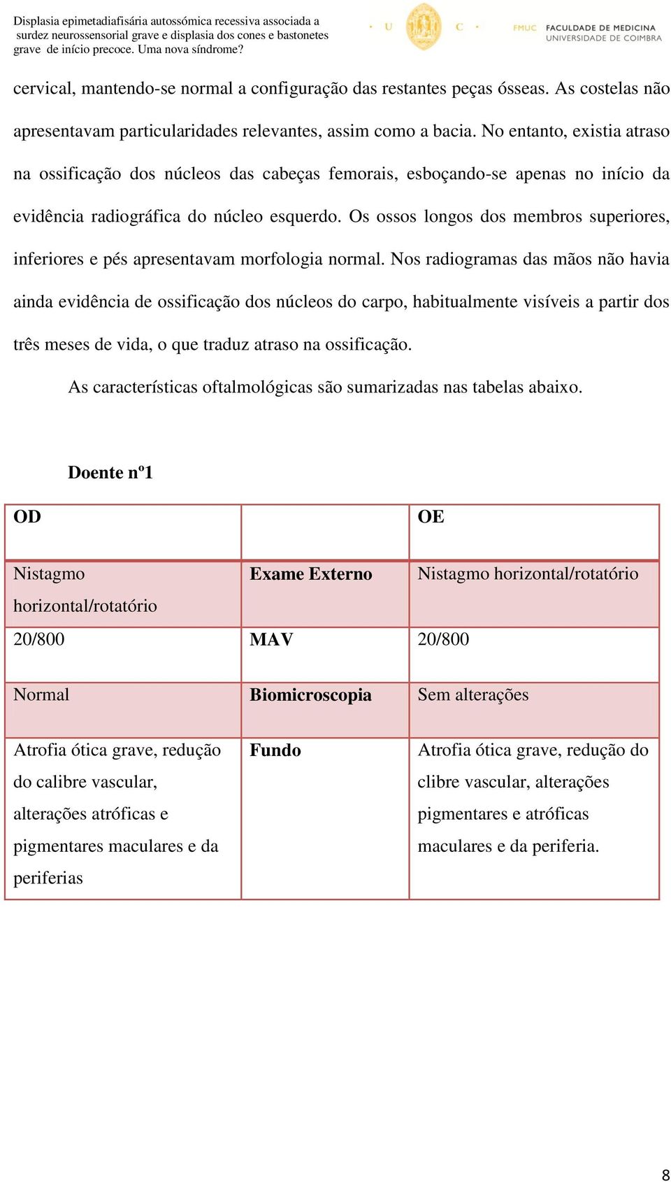 Os ossos longos dos membros superiores, inferiores e pés apresentavam morfologia normal.