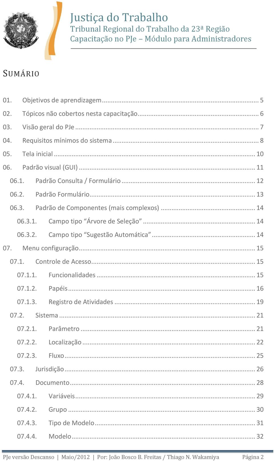 .. 4 07. Menu configuração... 5 07.. Controle de Acesso... 5 07... Funcionalidades... 5 07..2. Papéis... 6 07..3. Registro de Atividades... 9 07.2. Sistema... 2 07.2.. Parâmetro... 2 07.2.2. Localização.